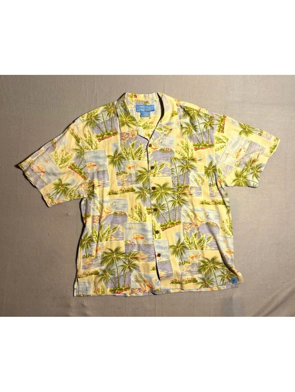 Bermuda Bay Men's Hawaiian Aloha Shirt XL Flamingo Palm Tropical Print Button